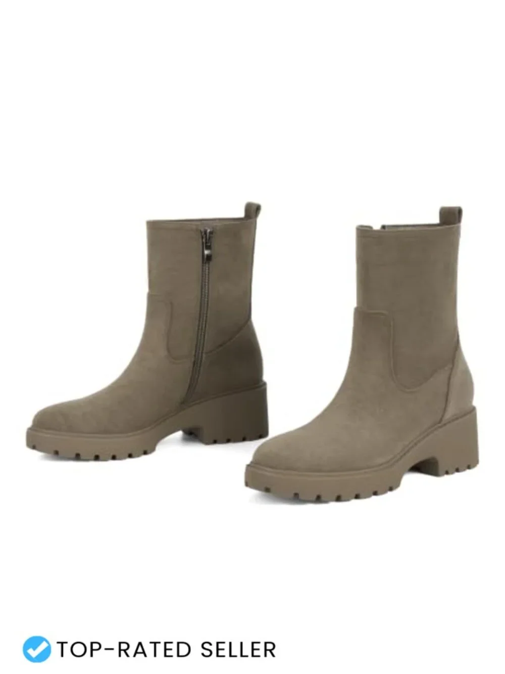 Faux Suede Chunky Heel Ankle Boots Women Round Toe Lug Sole Zip Block